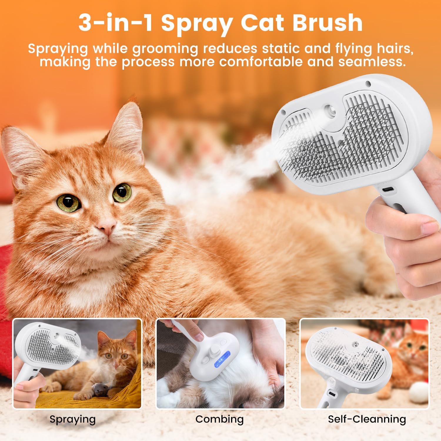 3-in-1 Steam Grooming Brush